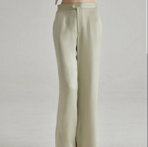 Silk Maison Pants - NWT Celadon Wide Leg Silk Trousers (Celadon/Sage Green) - Silk Maison